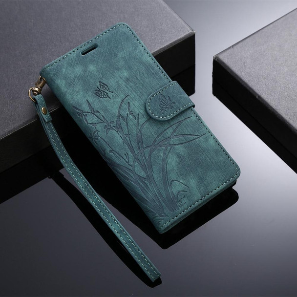 For Samsung Galaxy S22+ 5G Orchid Butterfly Embossed Leather Phone Case(Green)