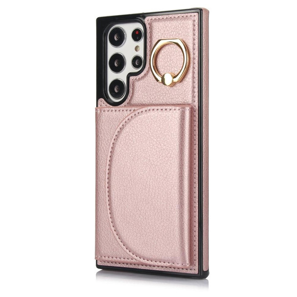 For Samsung Galaxy S22 Ultra 5G YM007 Ring Holder Card Bag Skin Feel Phone Case(Rose Gold)