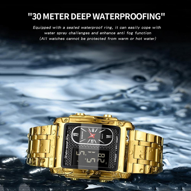 BINBOND B2311 30m Waterproof Men LED Luminous Multifunctional Quartz Watch, Color: Metal-Blue