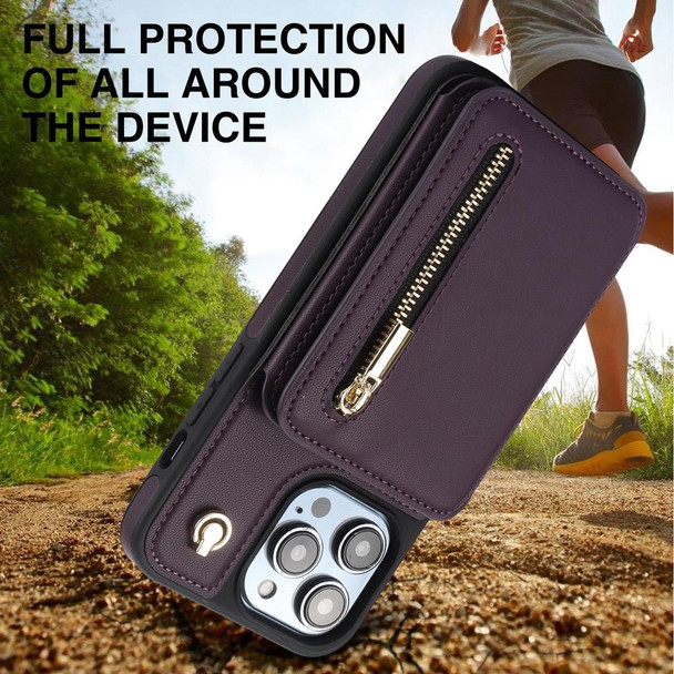 For iPhone SE 2020 / 2020 / 8 / 7 YM006 Skin Feel Zipper Card Bag Phone Case with Dual Lanyard(Dark Purple)