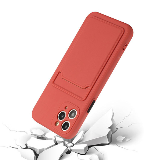 Card Slot Design Shockproof TPU Protective Case - iPhone 11 Pro Max(Plum Red)