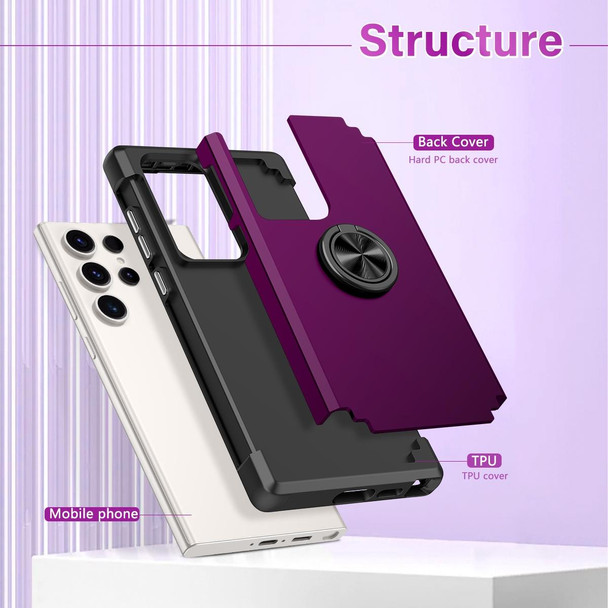 For Samsung Galaxy S22 Ultra 5G L2 Rotating Ring Holder Magnetic Phone Case(Dark Purple)