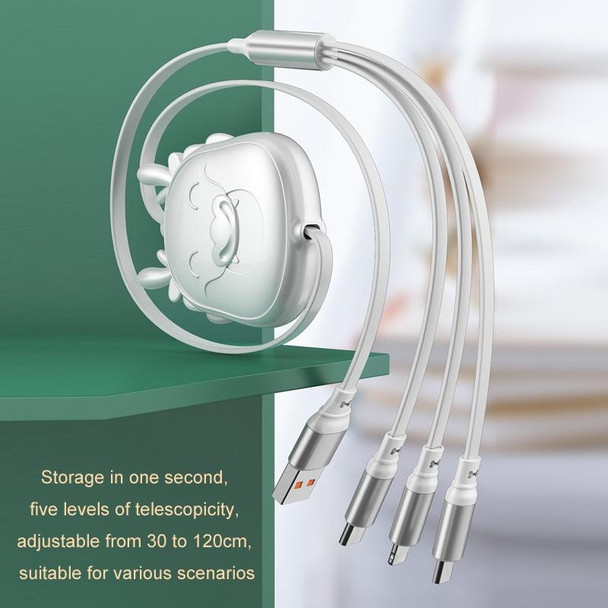 1.2m 3 in 1 Type-C / 8 Pin / Micro USB Super Fast Charging Retractable Mobile Phone Charging Data Cable