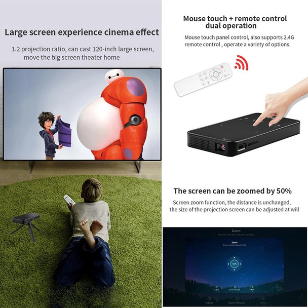 90 DLP Android 9.0 2GB+32GB 4K Mini WiFi Smart Projector, Power Plug:EU Plug(Black)