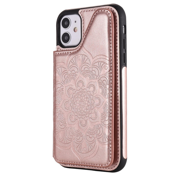 Flower Embossing Pattern Shockproof Protective Case with Holder & Card Slots & Photo Frame - iPhone 11(Rose Gold)