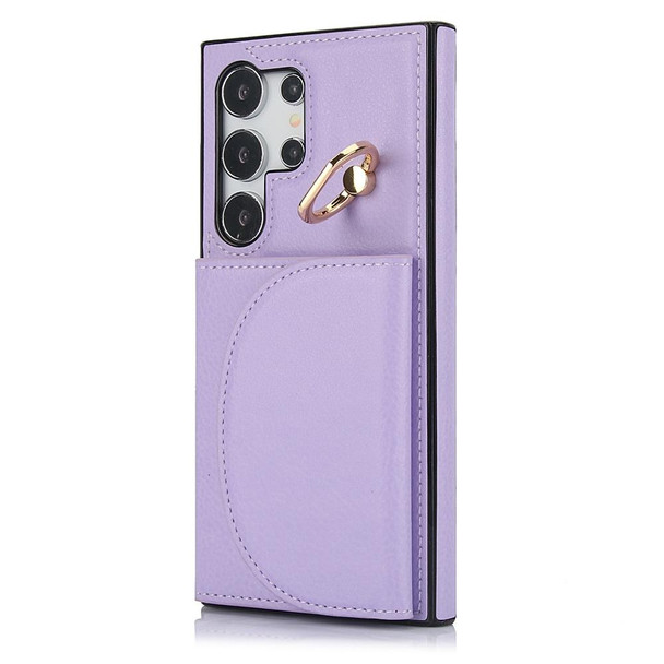 For Samsung Galaxy S24 Ultra 5G YM007 Ring Holder Card Bag Skin Feel Phone Case(Purple)