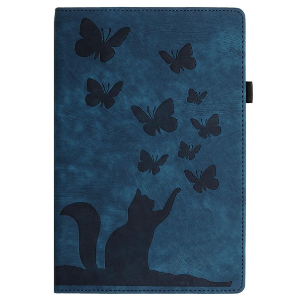 For iPad Pro 12.9 2022 / 2021 / 2020 Butterfly Cat Embossing Leather Tablet Case(Dark Blue)