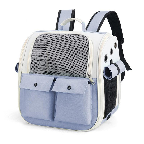 Breathable Square Cat Backpack Foldable Outdoor Portable Pet Bag(Model 4 Blue)