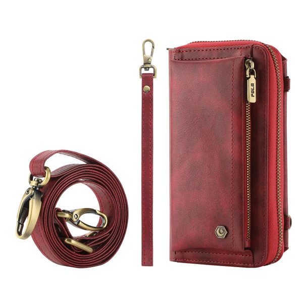 For Samsung Galaxy S22 Ultra 5G Crossbody Multi-functional Zipper Wallet Leather Phone Case(Red)