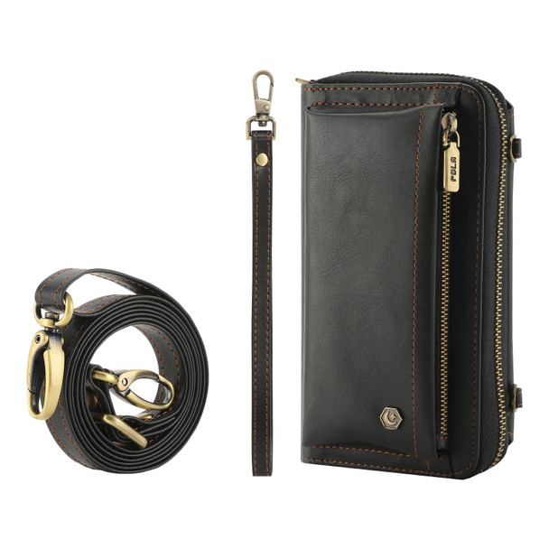 For Samsung Galaxy S22+ 5G Crossbody Multi-functional Zipper Wallet Leather Phone Case(Black)