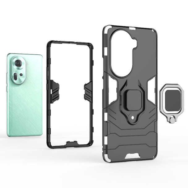 For OPPO Reno11 5G Global PC + TPU Shockproof Protective Phone Case with Magnetic Ring Holder(Black)