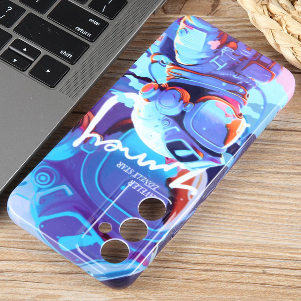 For Samsung Galaxy S22+ 5G Painted Pattern Precise Hole PC Phone Case(Blue Paint Astronaut)