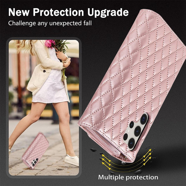 For Samsung Galaxy S21 Ultra 5G Zipper Multi-Card Wallet Rhombic ...
