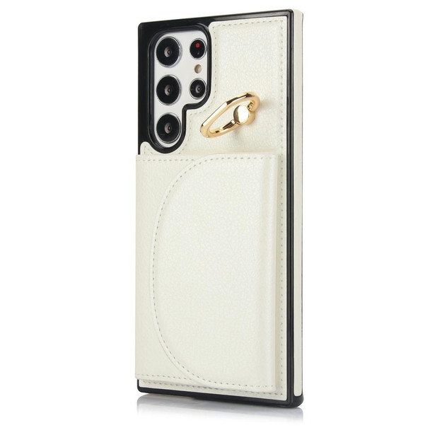 For Samsung Galaxy S22 Ultra 5G YM007 Ring Holder Card Bag Skin Feel Phone Case(White)