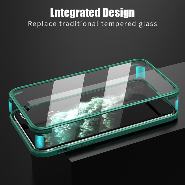 Double-sided Plastic Glass Protective Case - iPhone 11 Pro Max(Dark Green)