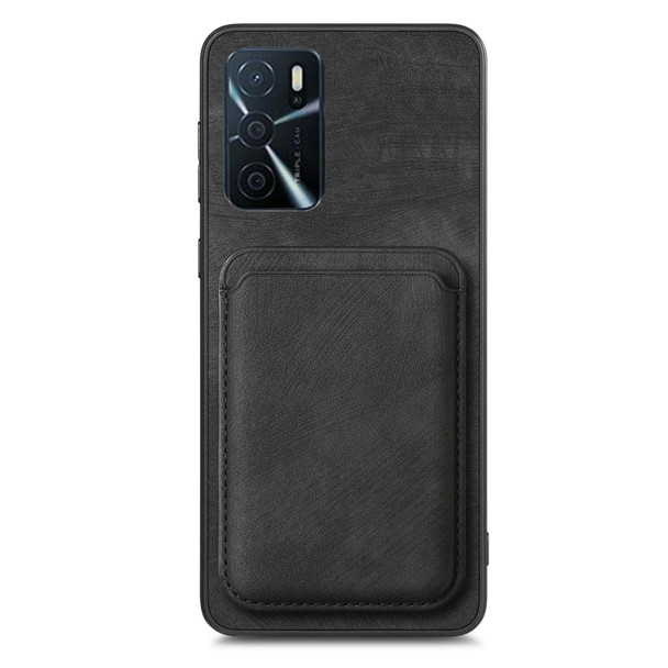 For OPPO A16 Retro Leather Card Bag Magnetic Phone Case(Black)