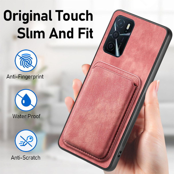 For OPPO A15 Retro Leather Card Bag Magnetic Phone Case(Pink)