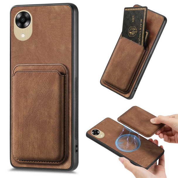 For OPPO A17K Retro Leather Card Bag Magnetic Phone Case(Brown)