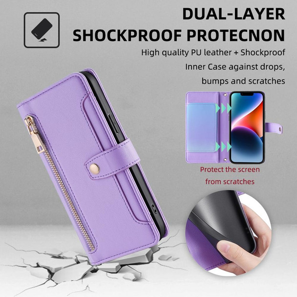 For Realme C30 4G / Narzo 50i Prime Sheep Texture Cross-body Zipper Wallet Leather Phone Case(Purple)