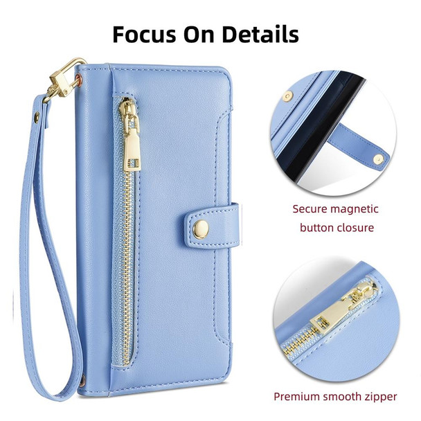 For Realme C30 4G / Narzo 50i Prime Sheep Texture Cross-body Zipper Wallet Leather Phone Case(Blue)