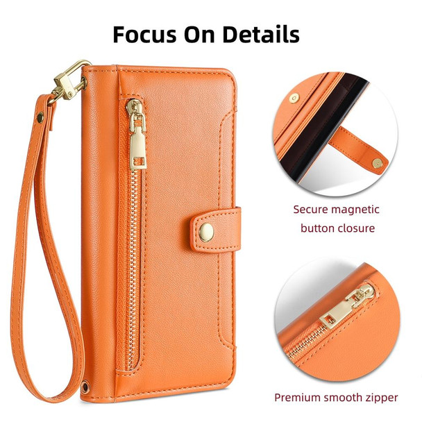 For Realme C33 4G Sheep Texture Cross-body Zipper Wallet Leather Phone Case(Orange)