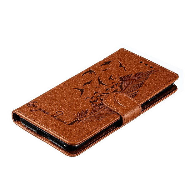 Feather Pattern Litchi Texture Horizontal Flip Leatherette Case with Wallet & Holder & Card Slots - Google Pixel 3(Brown)