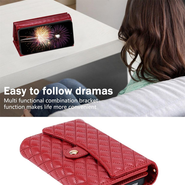 For Samsung Galaxy S21+ 5G Zipper Multi-Card Wallet Rhombic Leather Phone Case(Red)