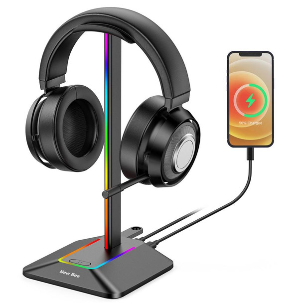 New Bee Dual Output Colorful Headset Display Rack HUB Expansion Headphone Holder, Color: Z8 Black