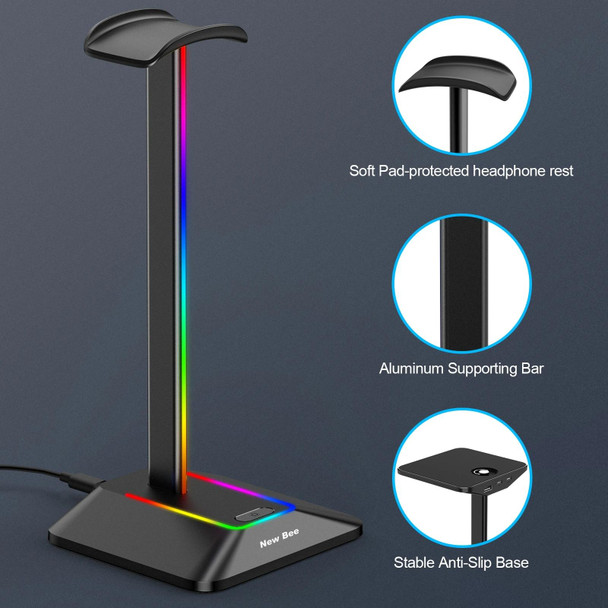 New Bee Dual Output Colorful Headset Display Rack HUB Expansion Headphone Holder, Color: Z9 Without Extended Interface Silver