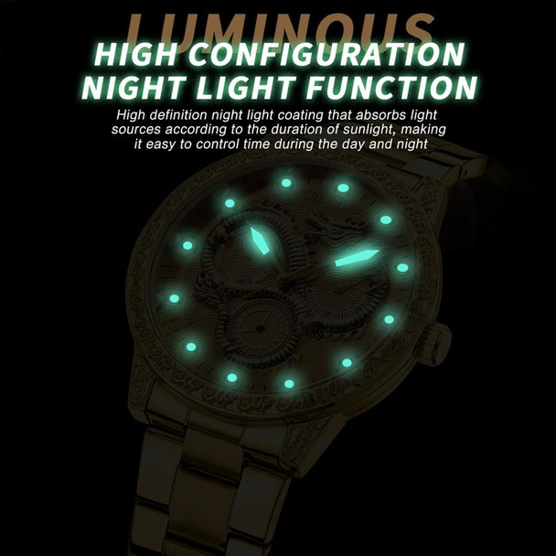 BINBOND B3030 Embossed Dragon Luminous Waterproof Quartz Watch, Color: White Steel-White