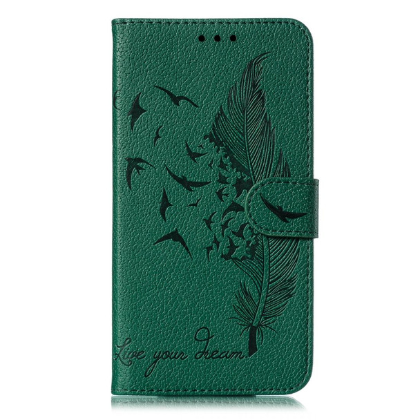 Feather Pattern Litchi Texture Horizontal Flip Leatherette Case with Wallet & Holder & Card Slots - Google Pixel 3 XL(Green)
