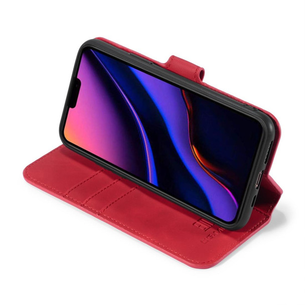 DG.MING Retro Oil Side Horizontal Flip Case with Holder & Card Slots & Wallet for iPhone 11 Pro Max(Red)