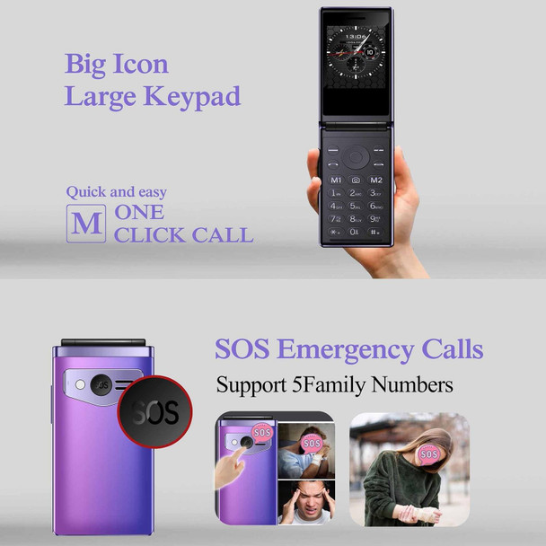 HAMTOD T8 4G Flip Phone, US Version, 2.8 inch + 1.77 inch, VoLTE, BT, SOS, OTG(Navy Blue)