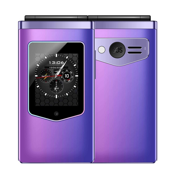 HAMTOD T8 4G Flip Phone, EU Version, 2.8 inch + 1.77 inch, VoLTE, BT, SOS, OTG(Purple)