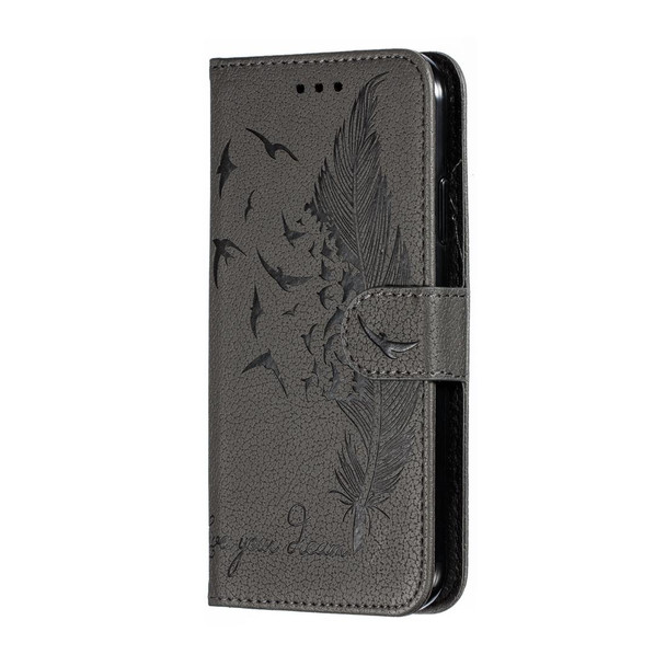 Feather Pattern Litchi Texture Horizontal Flip Leatherette Case with Wallet & Holder & Card Slots - iPhone 11(Gray)