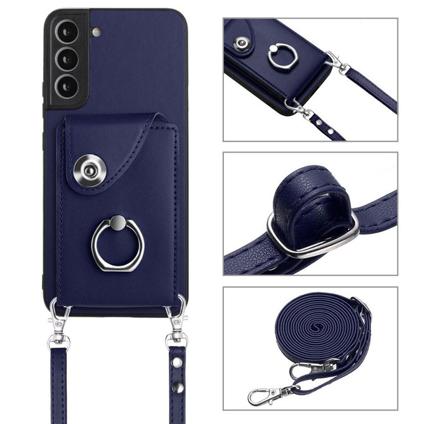 For Samsung Galaxy S21 FE 5G Organ Card Bag Ring Holder Phone Case with Long Lanyard(Blue)