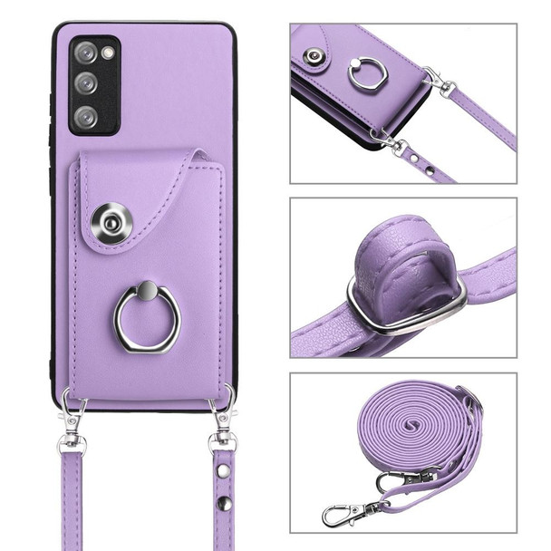 For Samsung Galaxy S20 FE Organ Card Bag Ring Holder Phone Case with Long Lanyard(Purple)