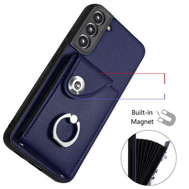 For Samsung Galaxy S22+ 5G Organ Card Bag Ring Holder Phone Case with Long Lanyard(Blue)