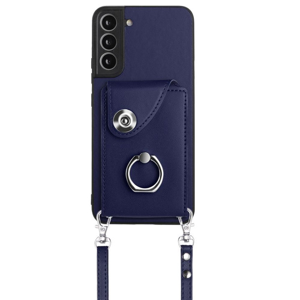 For Samsung Galaxy S22 5G Organ Card Bag Ring Holder Phone Case with Long Lanyard(Blue)