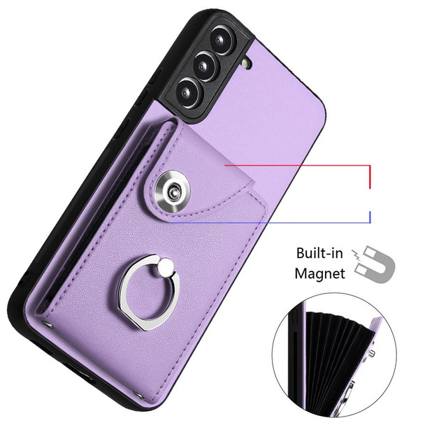 For Samsung Galaxy S22 5G Organ Card Bag Ring Holder Phone Case with Long Lanyard(Purple)