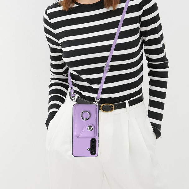 For Samsung Galaxy S24 5G Organ Card Bag Ring Holder Phone Case with Long Lanyard(Purple)