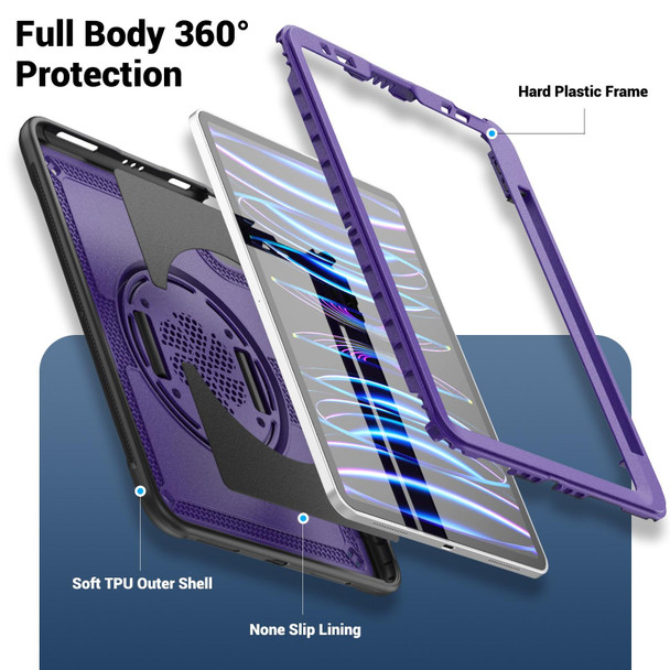 For iPad Air 2022 10.9 / Pro 11 2022 Honeycomb Hand Grip Turntable Stand Tablet Case(Purple)