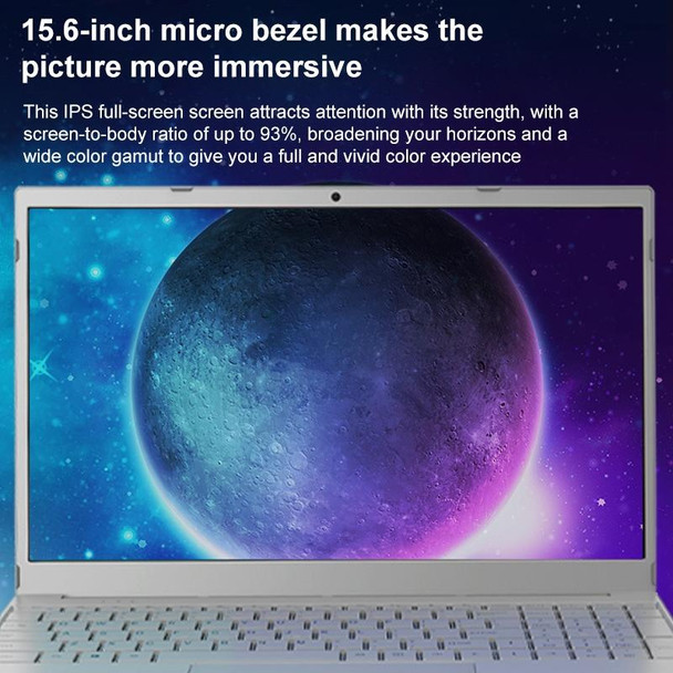 V8 15.6 inch Ultrathin Laptop, 16GB+256GB, Windows 10 Intel Jasper Lake N5095 Quad Core(Silver)