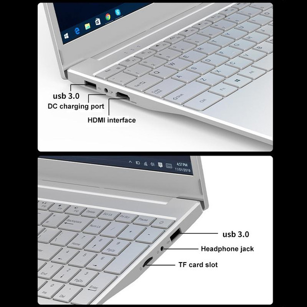 V8 15.6 inch Ultrathin Laptop, 16GB+256GB, Windows 10 Intel Jasper Lake N5095 Quad Core(Silver)