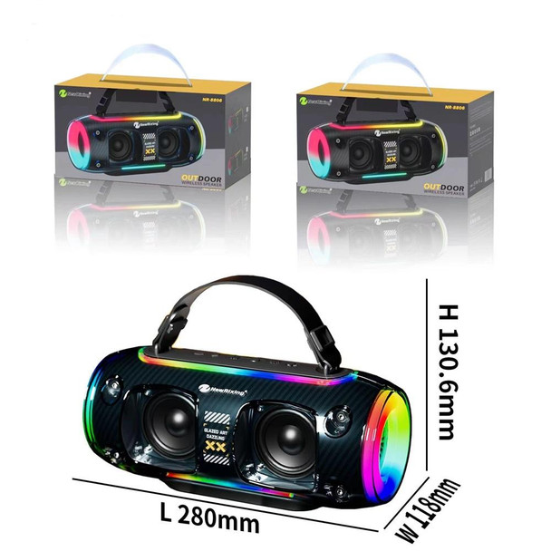 New Rixing NR8806 Portable Outdoor Wireless Bluetooth Speaker RGB Colorful Subwoofer, Style:Without Mic(Black)