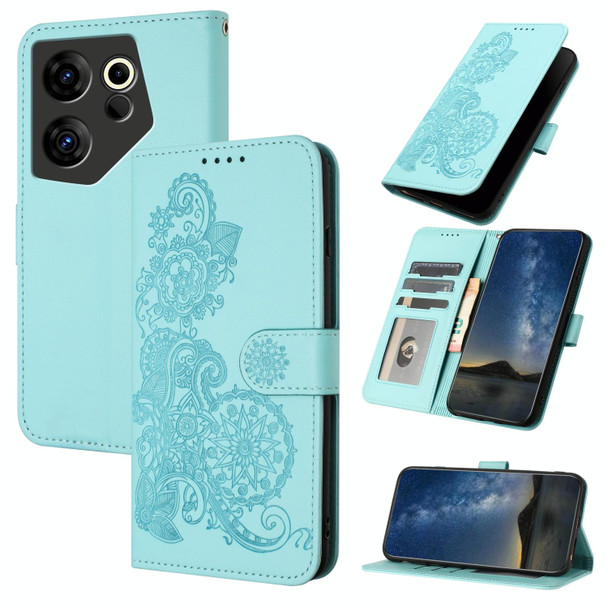 For Tecno Camon 20 Premier Datura Flower Embossed Flip Leather Phone Case(Light blue)