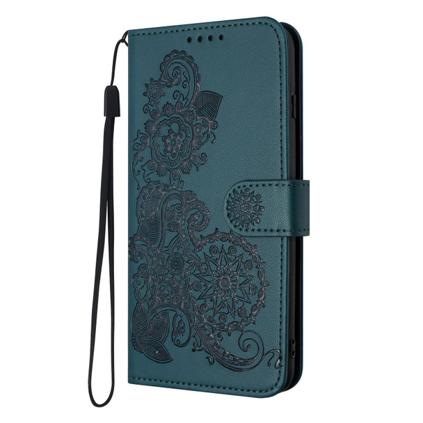 For Tecno Camon 20/20 Pro 4G Datura Flower Embossed Flip Leather Phone Case(Dark Green)