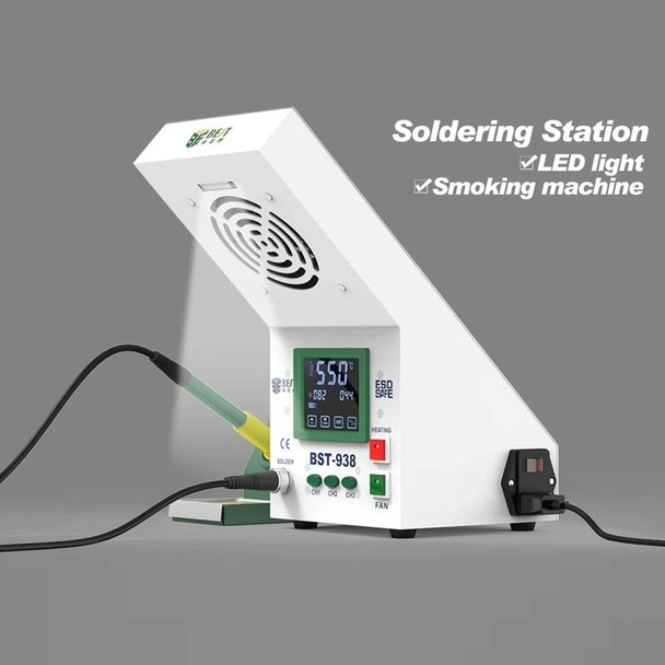 BEST BST-938 LED Electric Iron Smoking Instrument Smoke Purifier Soldering Station with Exhaust Fan, US Plug