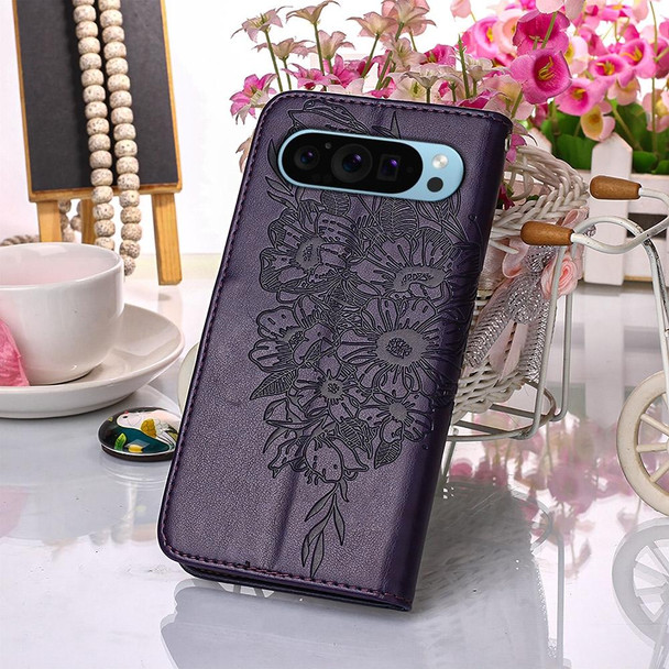 For Google Pixel 9 Embossed Butterfly Leather Phone Case(Purple)