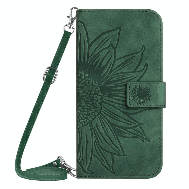 For ZTE Anshin Family A303ZT Skin Feel Sun Flower Pattern Leather Phone Case with Lanyard(Green)